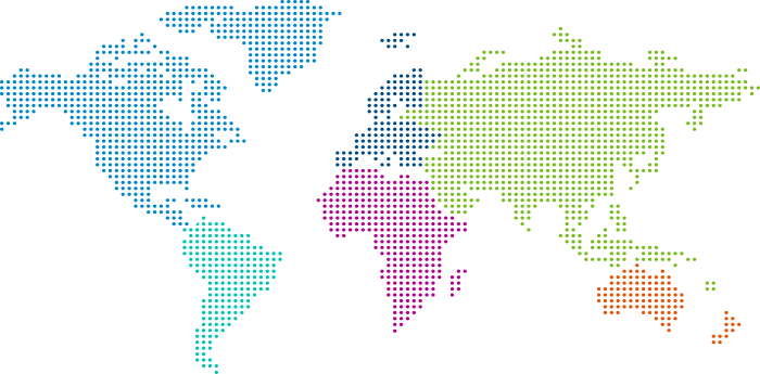 世界map divided into regions